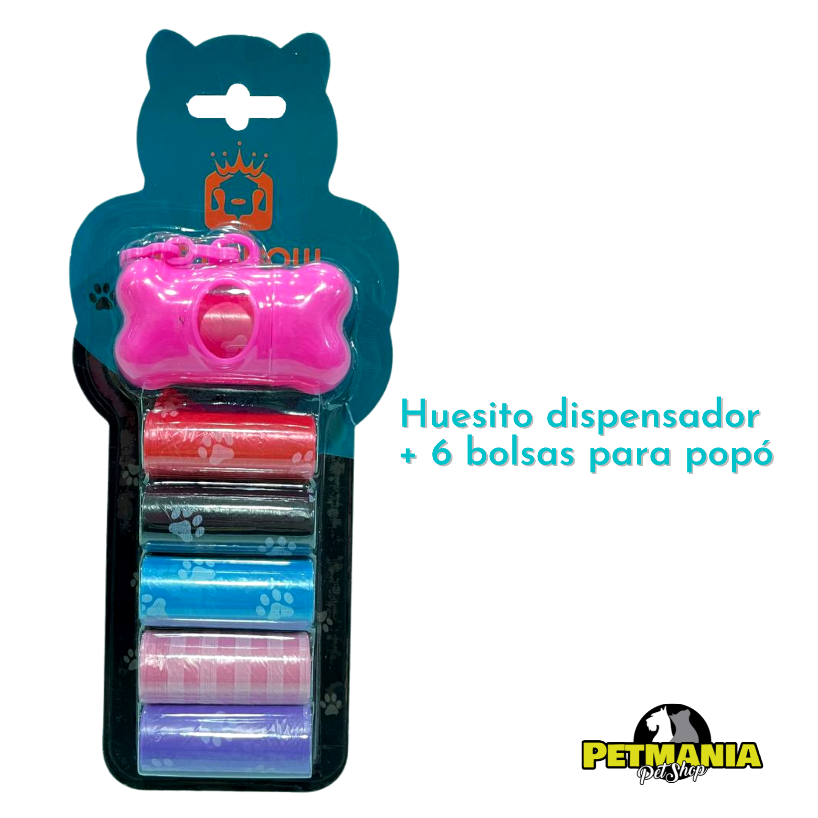 DISPENSADOR HUESITO ROSADO + 6 rollos de bolsas para popó