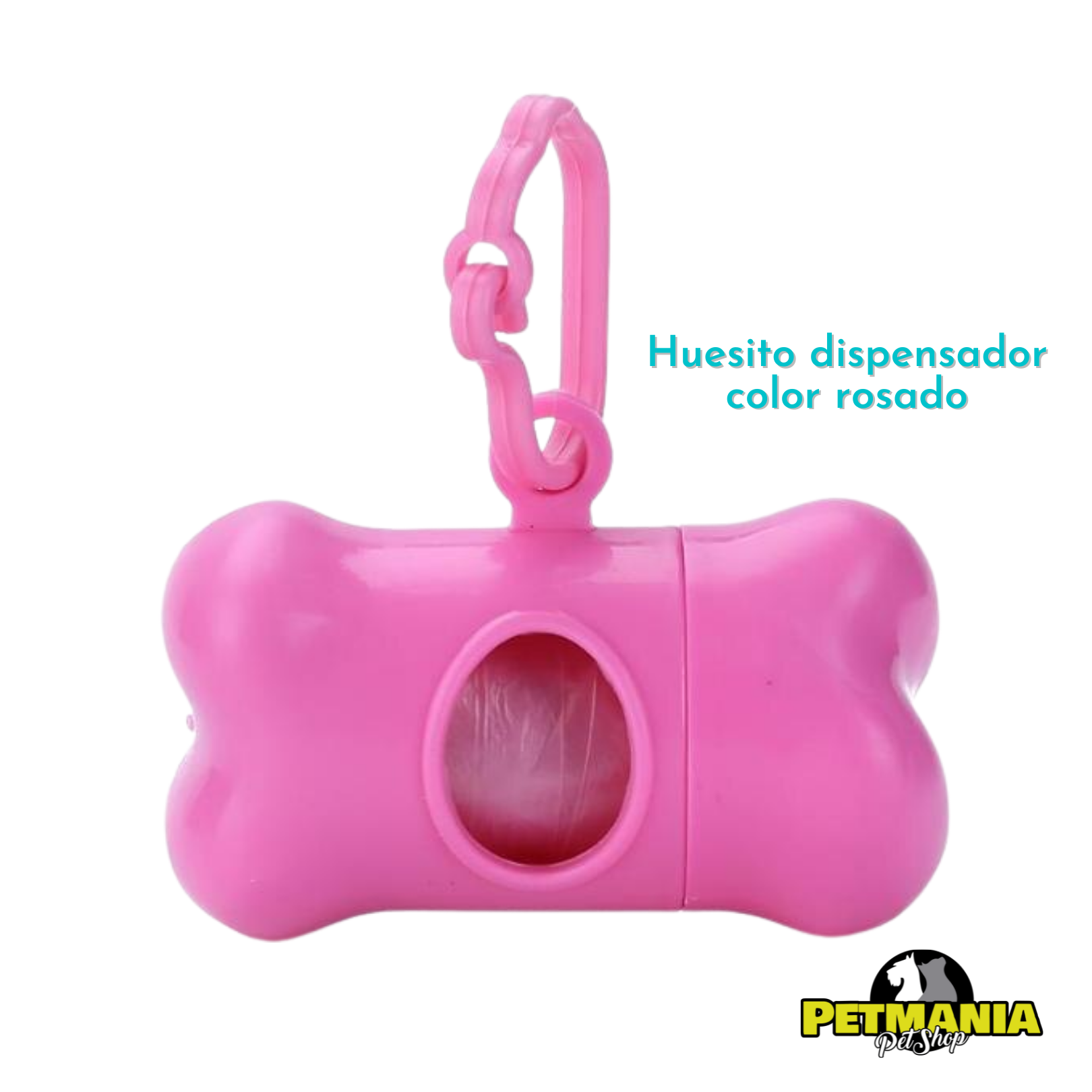 DISPENSADOR HUESITO ROSADO + 6 rollos de bolsas para popó